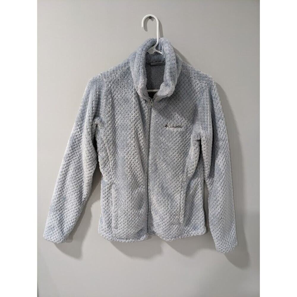 Columbia Full Zip Light Blue Gray GREY Fleece M Medium